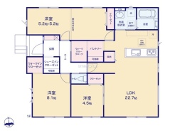 ～無駄のない３ＬＤＫプランを採用～
・最も数の多い４ＬＤＫでは意外と部屋を持て余してしまう方に人気の３ＬＤＫを採用。
・ＤＩＮＫＳ世帯の方、お子様が独立されたご夫婦にも人気の間取りです。
（1号棟）