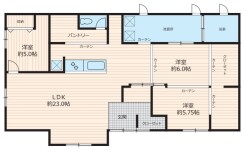 ～広々したＬＤＫを設けたプラン～
・ＬＤＫは何と23帖。ご家族で過ごす空間だからこそ、余裕のある広さでお過ごしくださいませ。
・ご内覧の際は家具の配置などもイメージしてみてくださいね。
