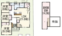 ～今人気の「平屋」プラン～
・バリアフリー性に優れ、ワンフロアで完結出来る事から人気が高まっている「平屋」プラン。
・ぜひ一度ご見学いただき、その魅力をご体感くださいませ。
（１号棟）