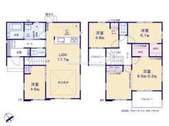 ～間取り変更も可能なプラン～
・２階１３.７帖の洋室は間仕切りを造る事で２部屋に分ける事が可能。
・ご家族の状況に応じて部屋の数を変更できるプランです。
