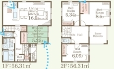 ～全室２面採光の間取り～
・各お部屋が２面採光になっているので穏やかな陽が降り注ぐ陽当り良好な仕様。
・明るい空間でくつろぎのお時間をお過ごしいただけます。
